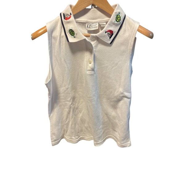 K.T. Sport Kenneth Too! White Sleeveless Nautical Embroidered Collared Polo SZ M - Picture 1 of 7